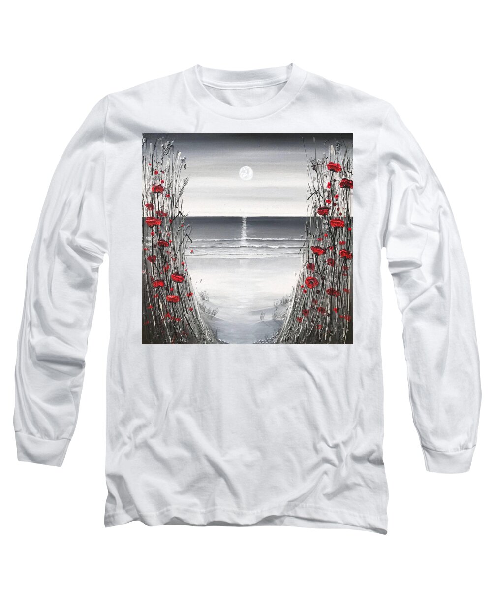 Red Poppies Long Sleeve T-Shirt featuring the painting Beach of Poppies by Amanda Dagg