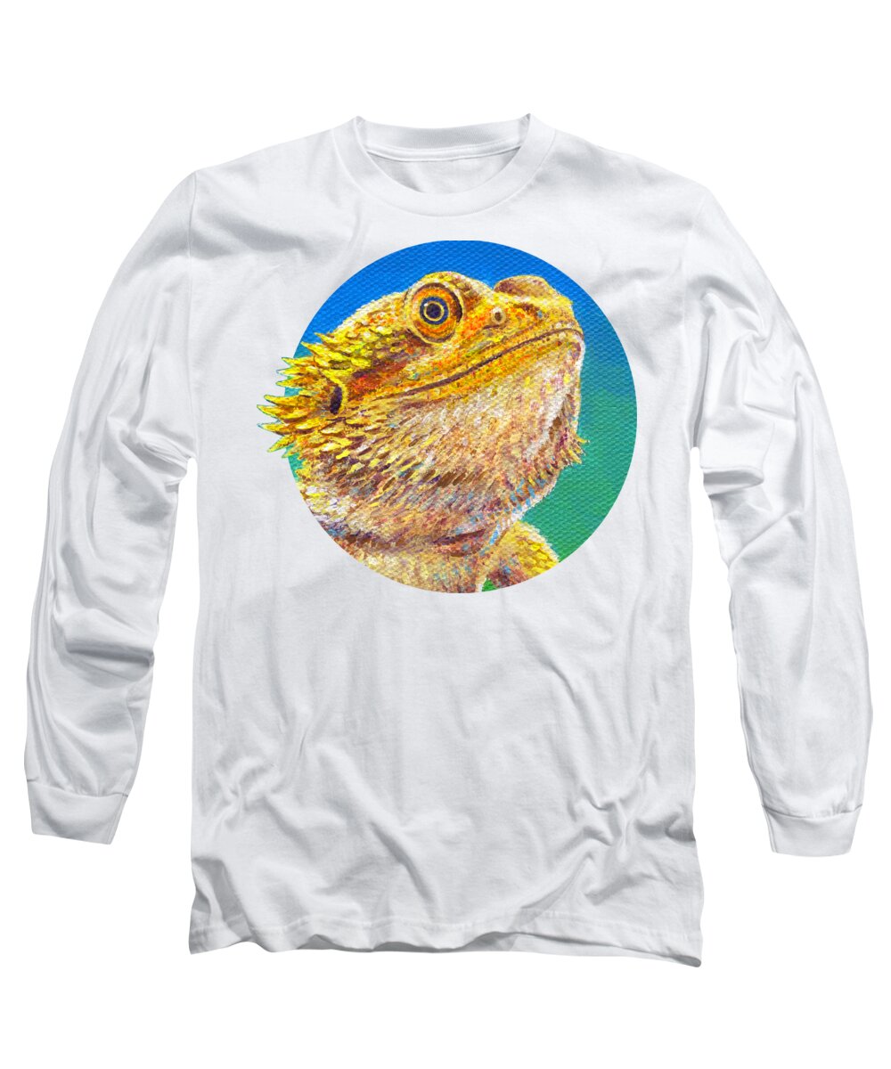 Bearded Dragon Long Sleeve T-Shirt featuring the painting Bearded Dragon Portrait by Rebecca Wang