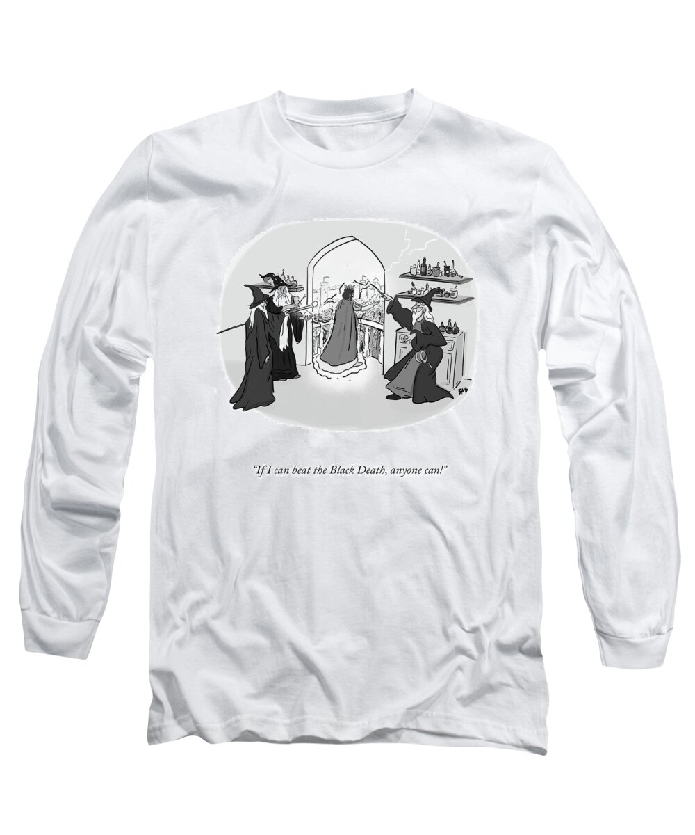 If I Can Beat The Black Death Long Sleeve T-Shirt featuring the drawing Beat Black Death by Brooke Bourgeois