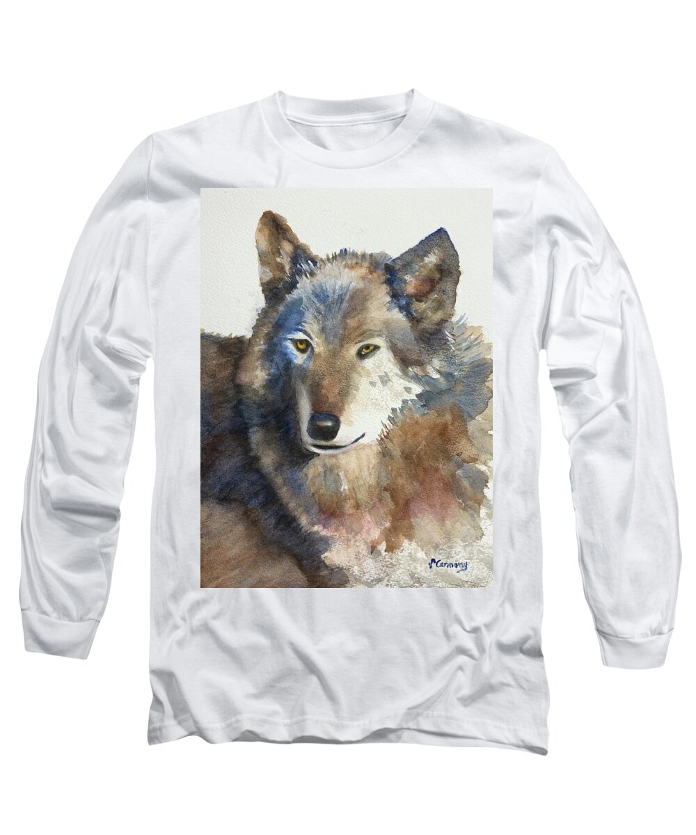 Wolf Long Sleeve T-Shirt featuring the painting Beautiful Gray Wolf by Sue Carmony