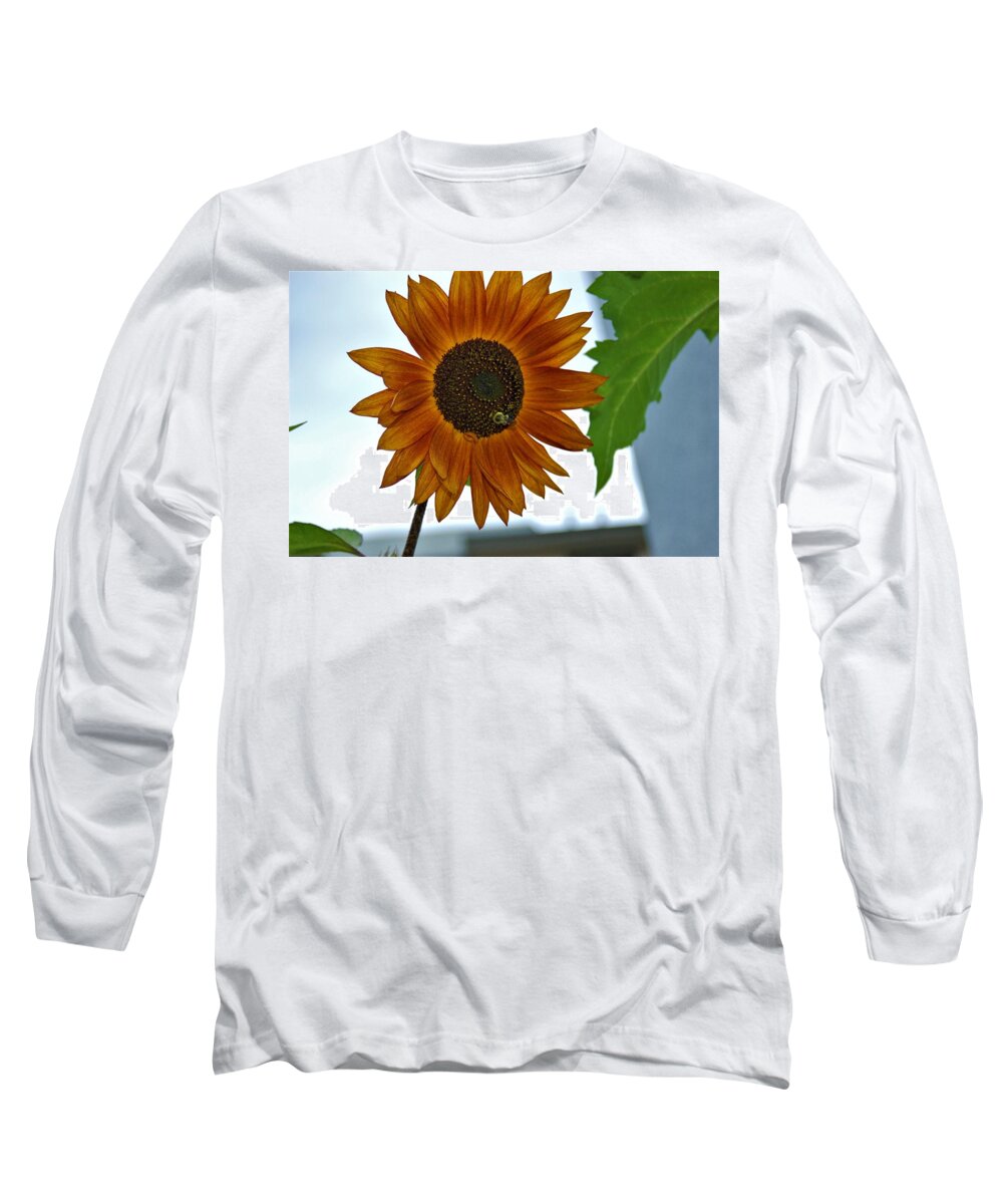 Orange Long Sleeve T-Shirt featuring the photograph Bee on Sunflower by James Cousineau
