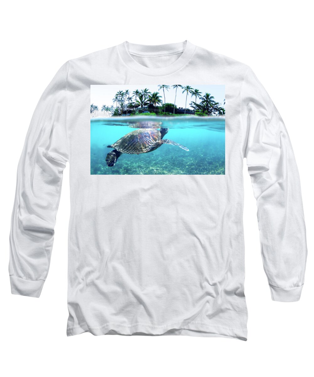  Sea Long Sleeve T-Shirt featuring the photograph Beneath The Palms by Sean Davey