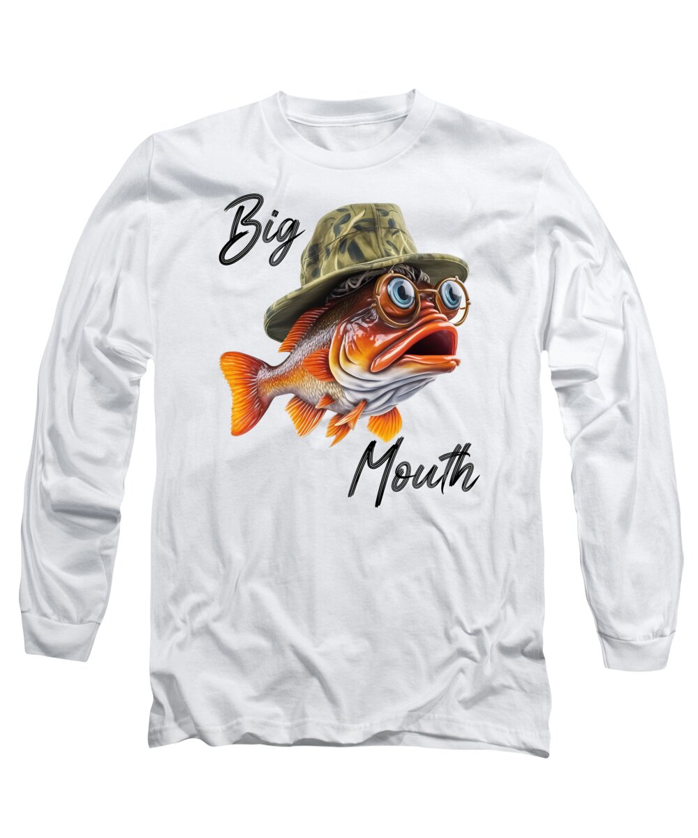 Big Mouth Bass Funny Fishing for Bass Fish with Glasses Long Sleeve T-Shirt  by Heidi Joyce - Fine Art America