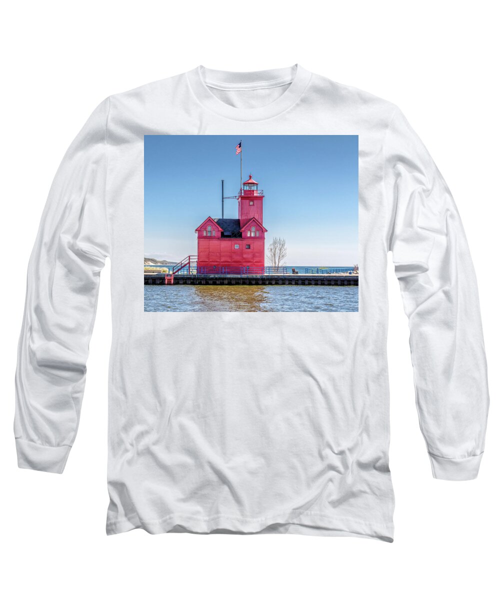 Animals Long Sleeve T-Shirt featuring the photograph Big Red Lighthouse in Holland, Michigan by Peter Ciro