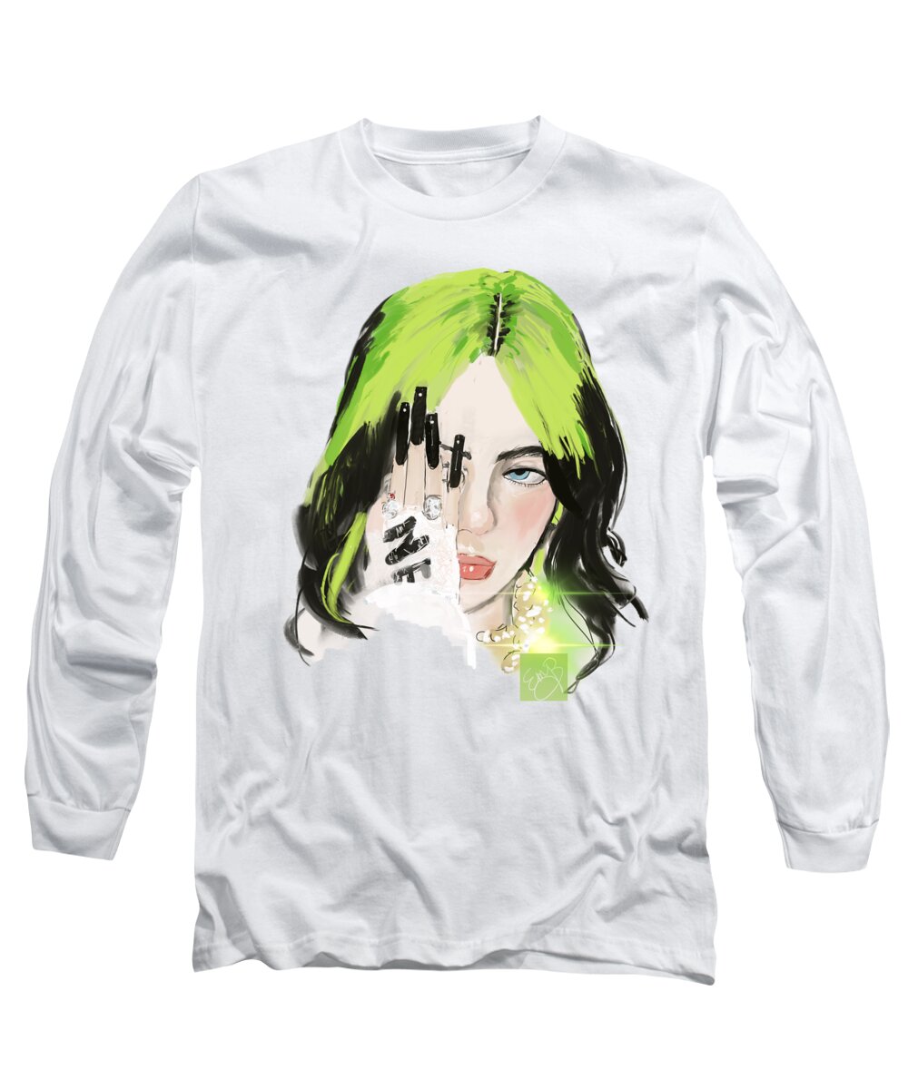 Billie Eilish Long Sleeve T-Shirt featuring the mixed media Billie Eilish T1 transparent image by Eileen Backman