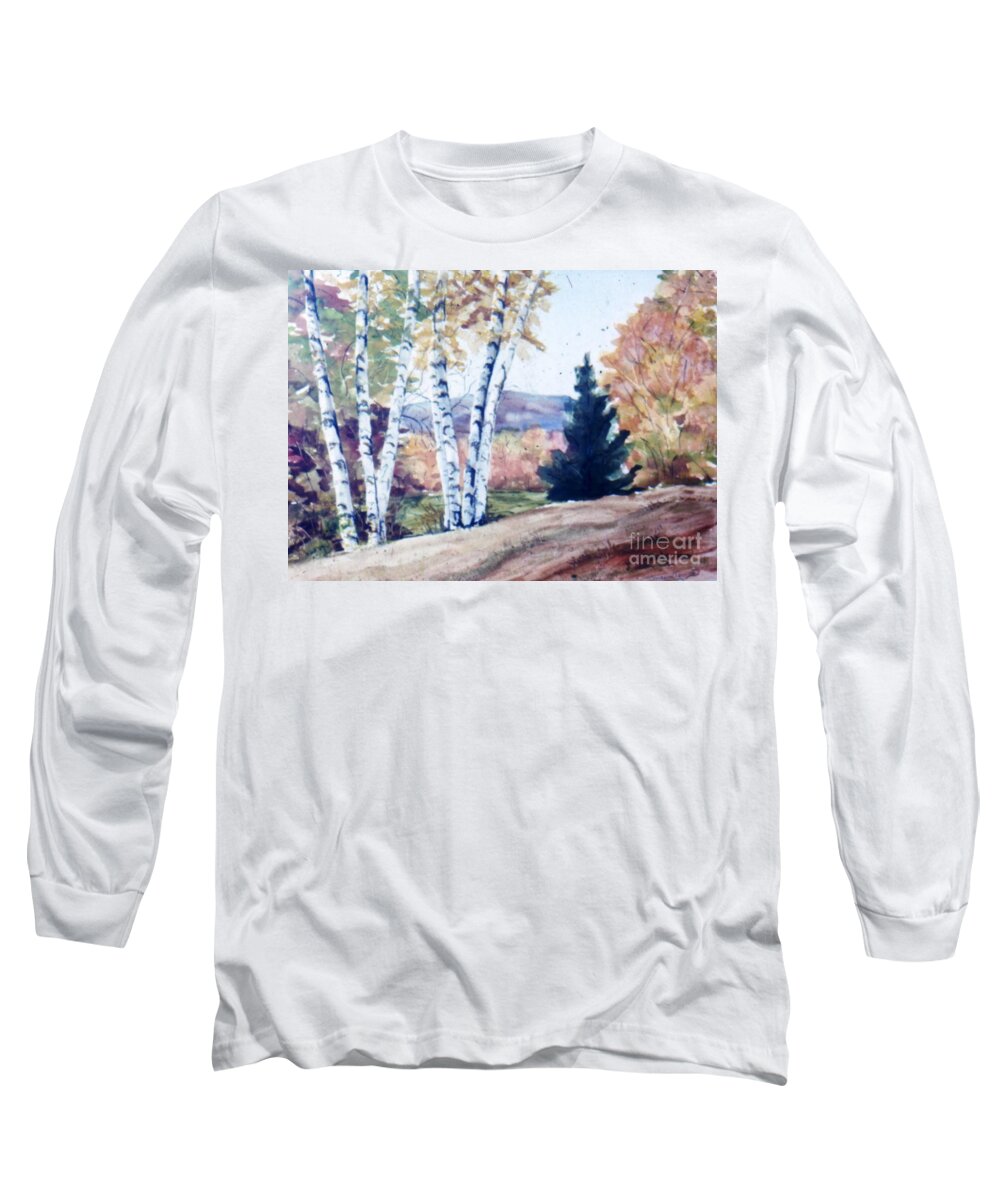 Landscape Long Sleeve T-Shirt featuring the painting Birches in Autumn by Catherine Ludwig Donleycott