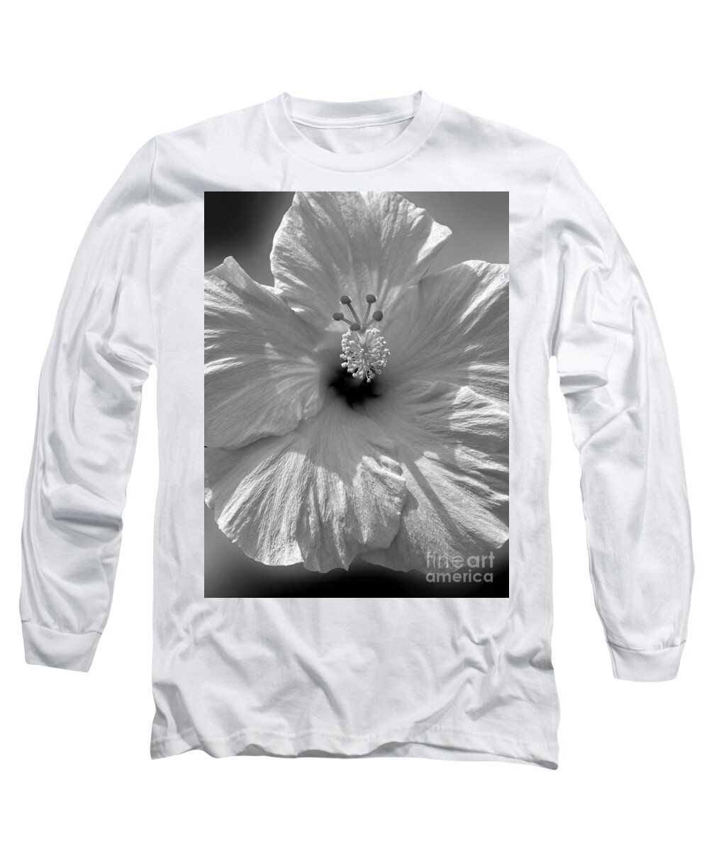 Flower Long Sleeve T-Shirt featuring the photograph Black and White Hibiscus by Mafalda Cento