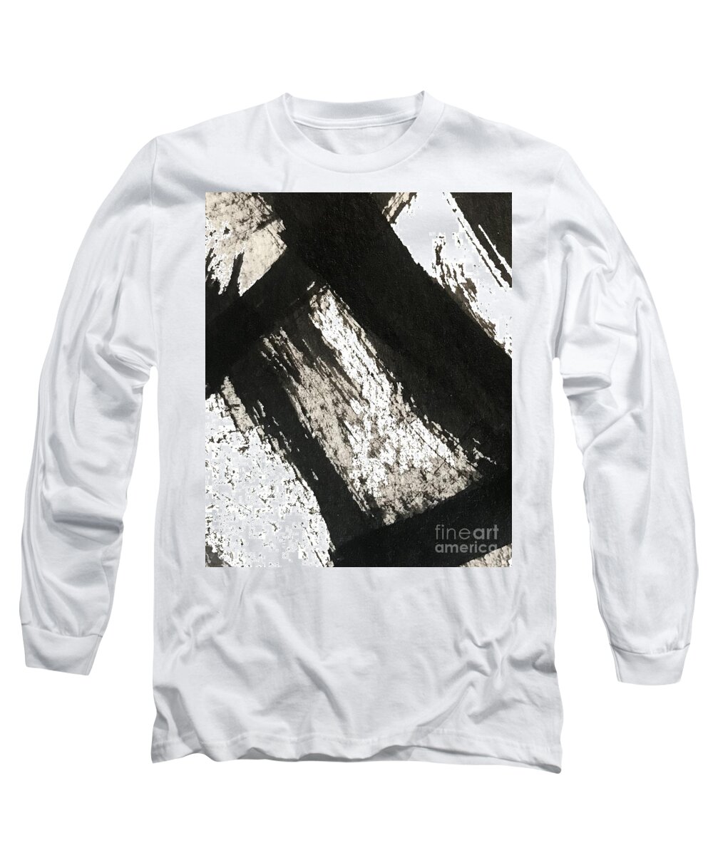 Black And White Long Sleeve T-Shirt featuring the painting Black brushstroke abstract 3 by Vesna Antic