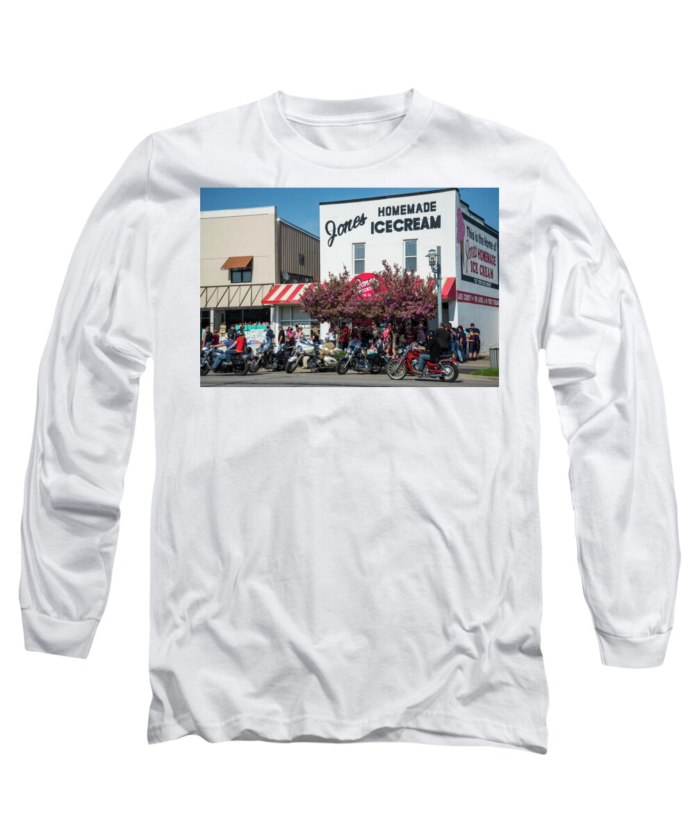 Michigan Long Sleeve T-Shirt featuring the photograph Blessing of the Bikes in Baldwin Michigan by Mary Lee Dereske