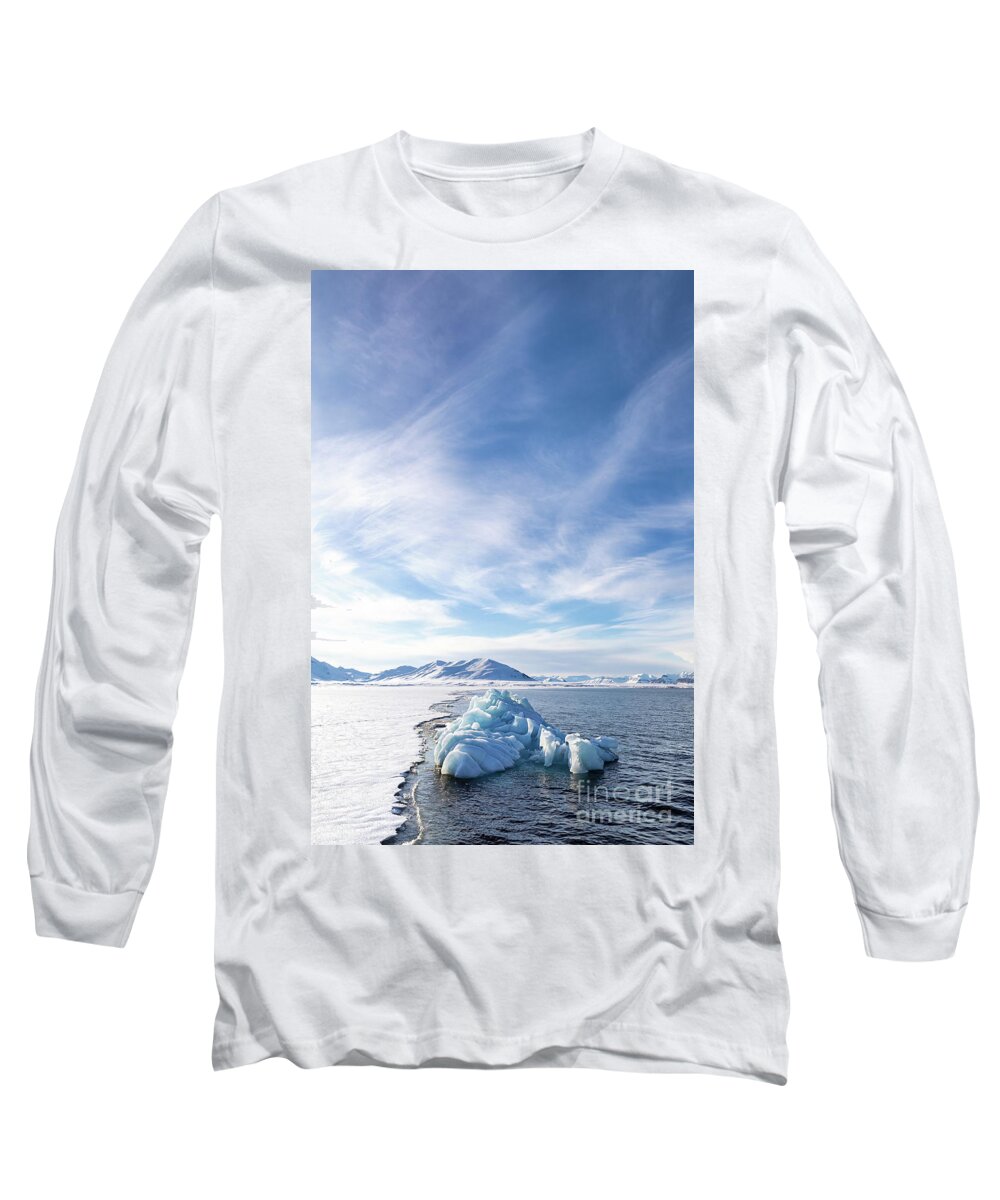 Frozen Long Sleeve T-Shirt featuring the photograph Blue iceberg in Svalbard by Jane Rix
