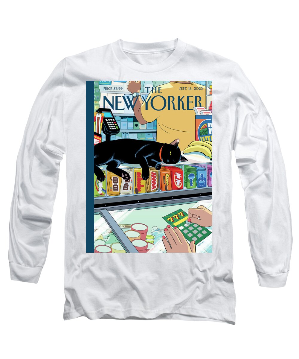 151297 Long Sleeve T-Shirt featuring the painting Bodega Cat by R Kikuo Johnson