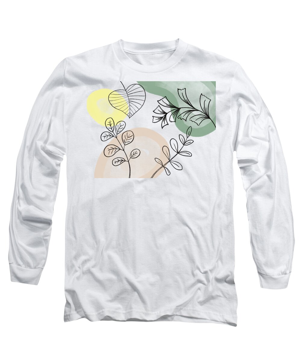 Leaves Long Sleeve T-Shirt featuring the drawing Boho Leaf Composition by Masha Batkova