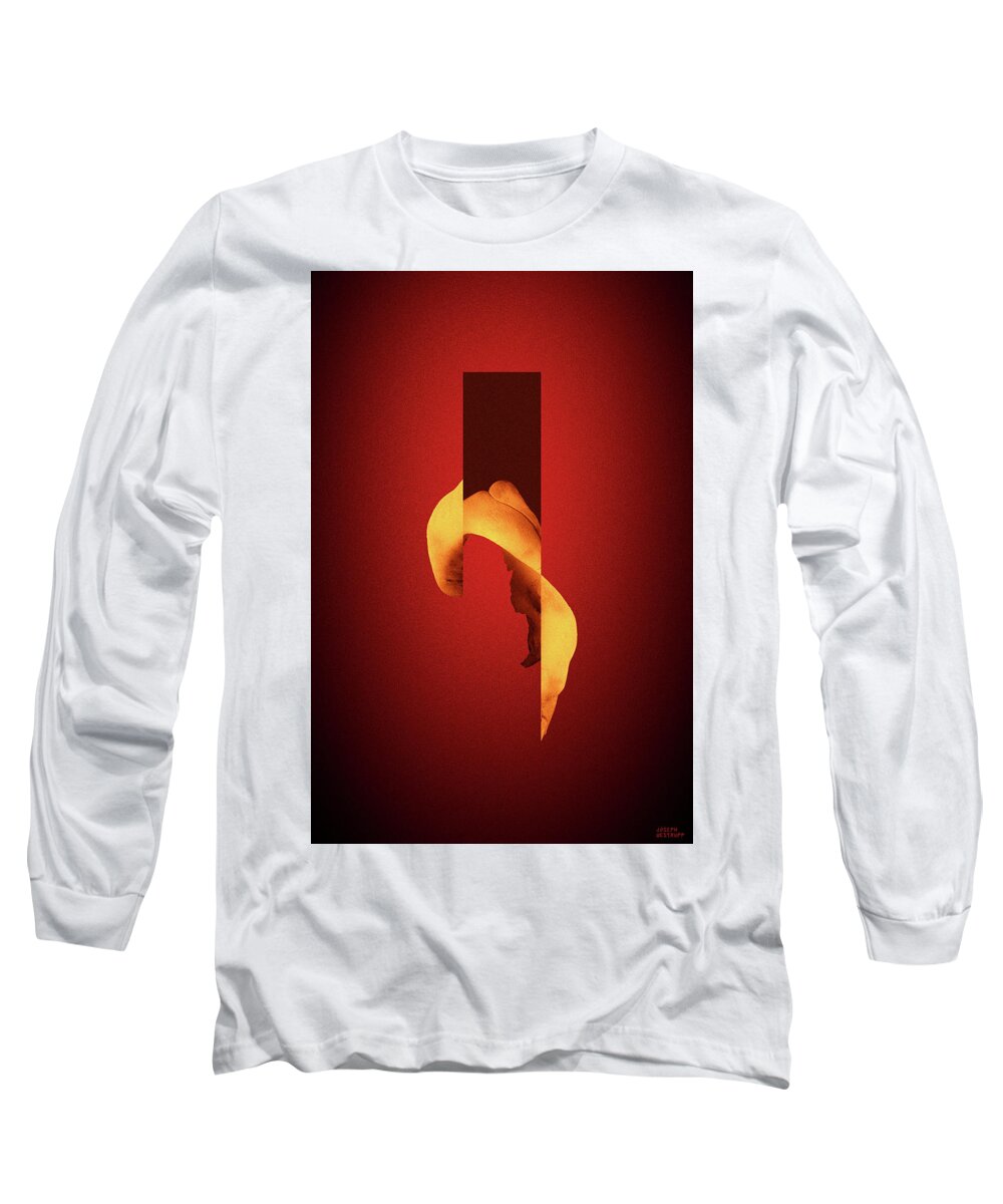 Abstract Long Sleeve T-Shirt featuring the photograph Bone Flare - Surreal Abstract Elephant Bone Collage With Rectangle by Joseph Westrupp