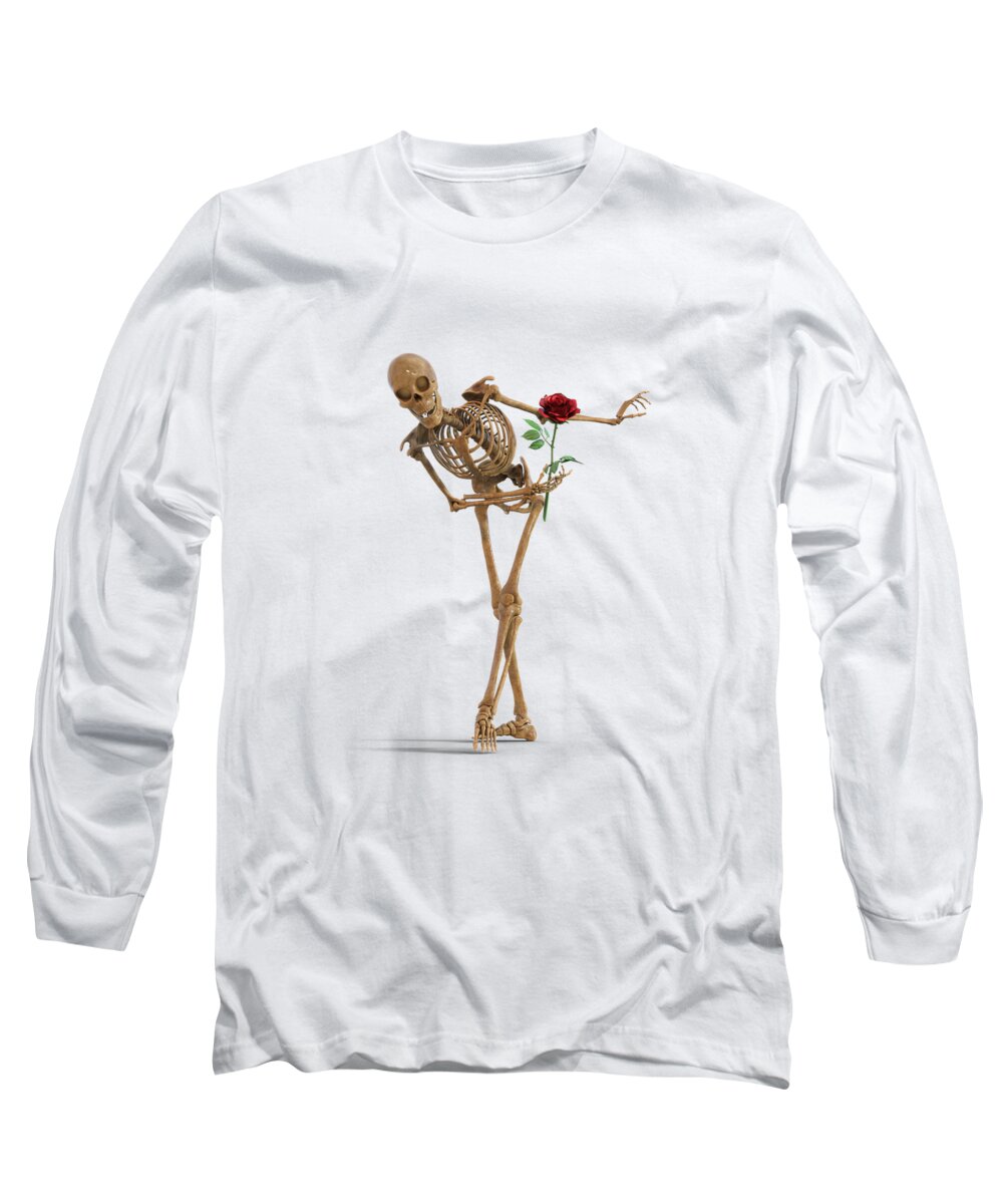 Human Long Sleeve T-Shirt featuring the digital art Bowing Happy Skeleton by Betsy Knapp