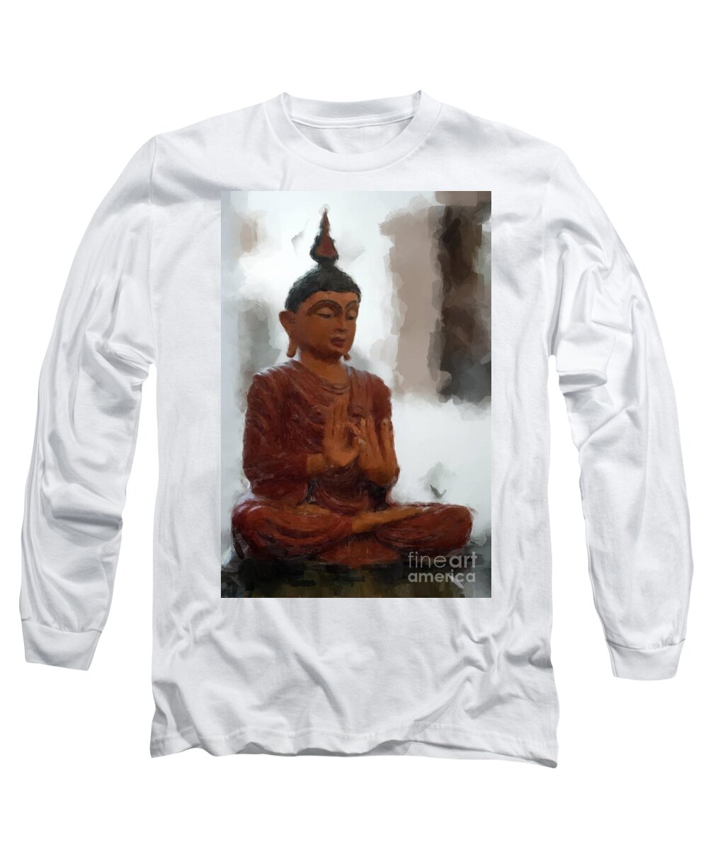  Long Sleeve T-Shirt featuring the painting Buddha Statue by Gary Arnold