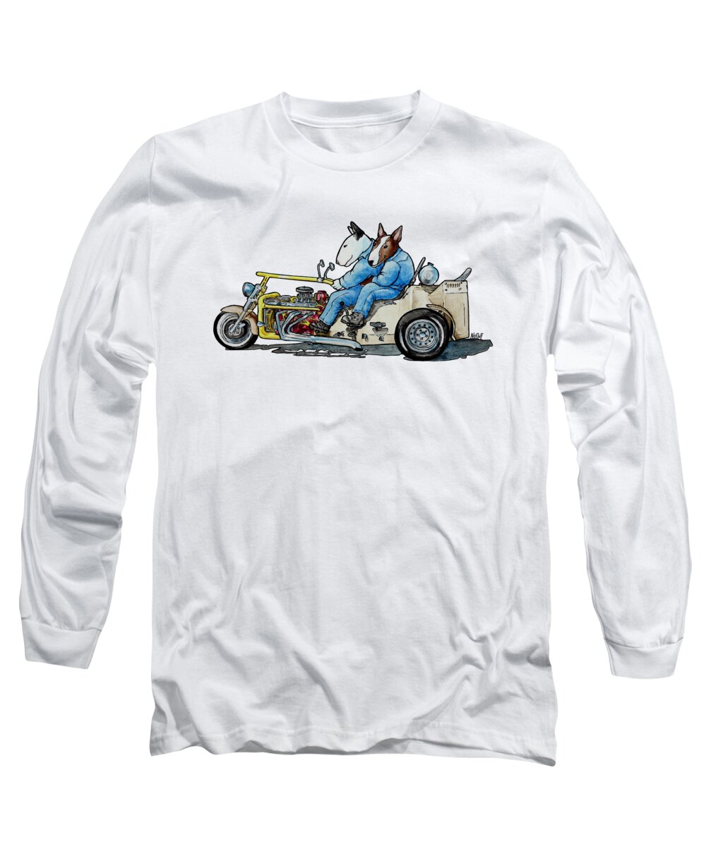 Bull Terrier Long Sleeve T-Shirt featuring the painting Bull Terrier Bikers by Jindra Noewi