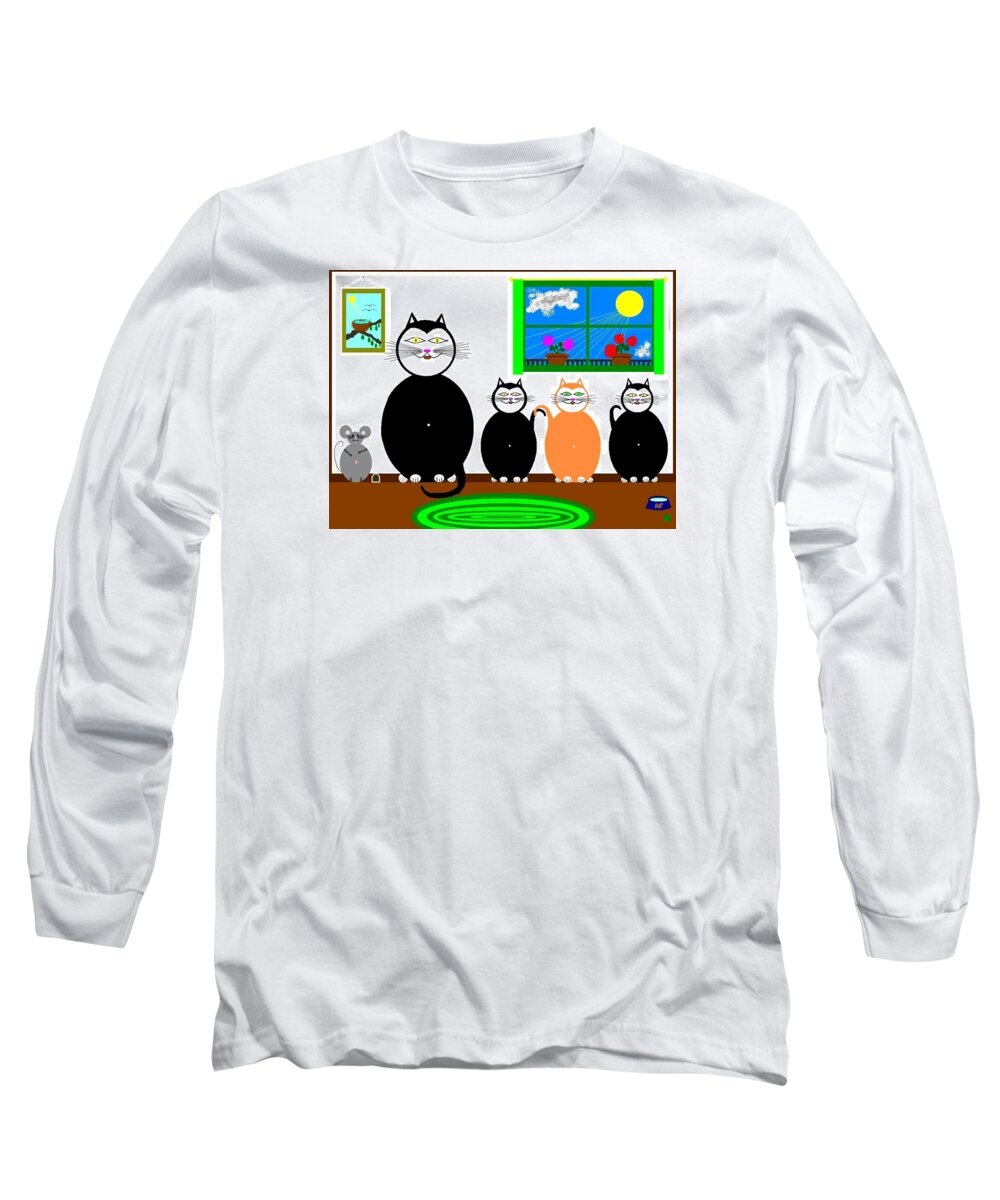 Cats Long Sleeve T-Shirt featuring the digital art Cat And Mouse Family by Will Borden