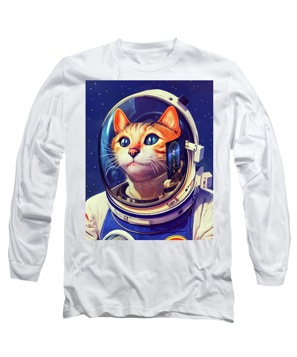 Cats Long Sleeve T-Shirt featuring the digital art Cat Astronaut - James Tiberius Cat by Mark Tisdale