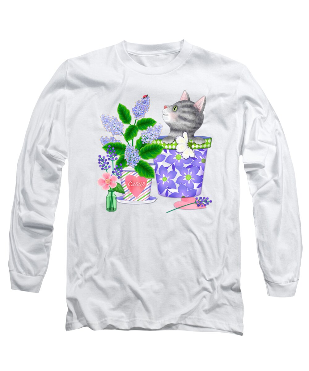 Cat Long Sleeve T-Shirt featuring the digital art Cat Love by Valerie Drake Lesiak