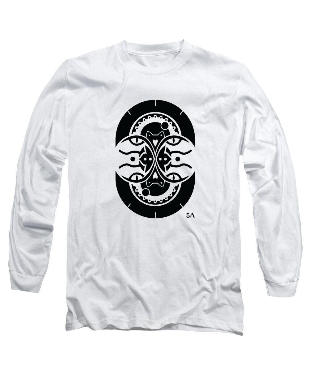 Black And White Long Sleeve T-Shirt featuring the digital art Cats by Silvio Ary Cavalcante