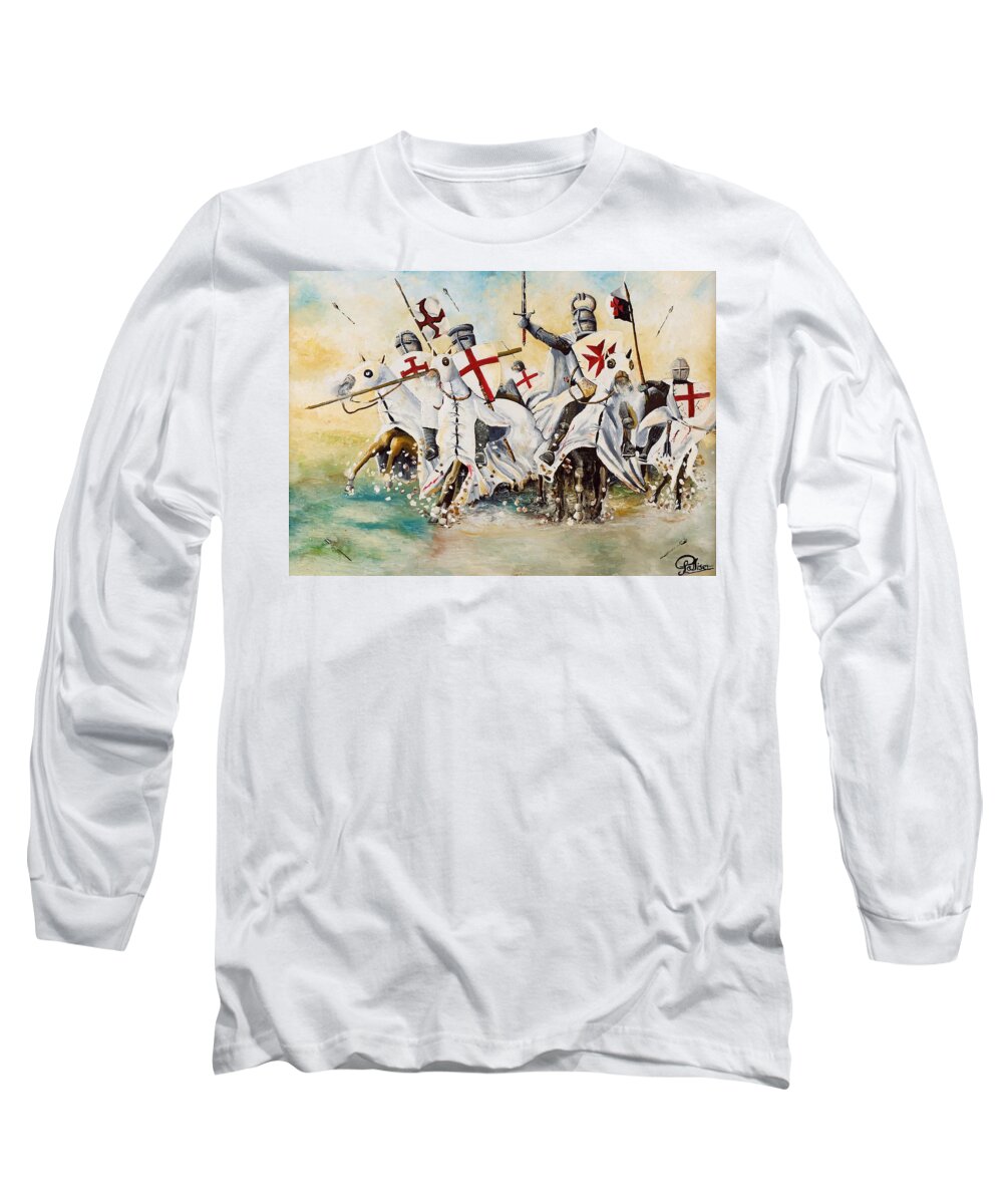 Knights Templar Charge Long Sleeve T-Shirt featuring the painting Charge of the Knights Templar by John Palliser