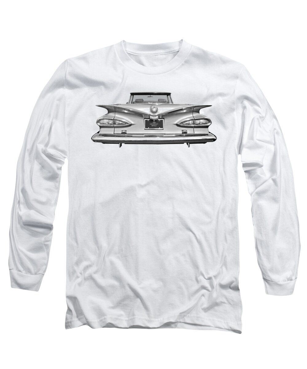 Chevrolet Impala Long Sleeve T-Shirt featuring the photograph Chevrolet Impala 1959 in Black and White by Gill Billington