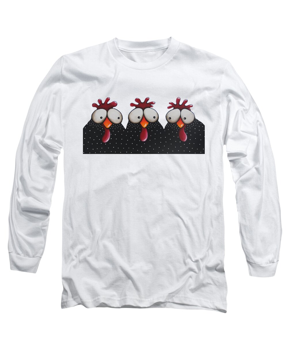 Chicken Design Long Sleeve T-Shirt featuring the painting Chickens Love Blue Sky by Lucia Stewart