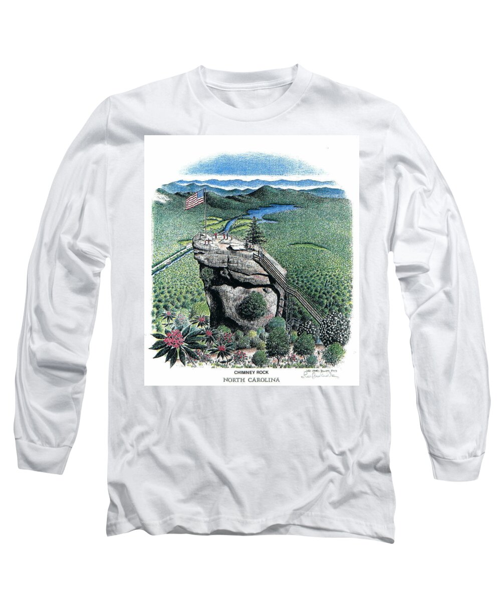 Chimney Rock Long Sleeve T-Shirt featuring the drawing Chimney Rock by Lee Pantas