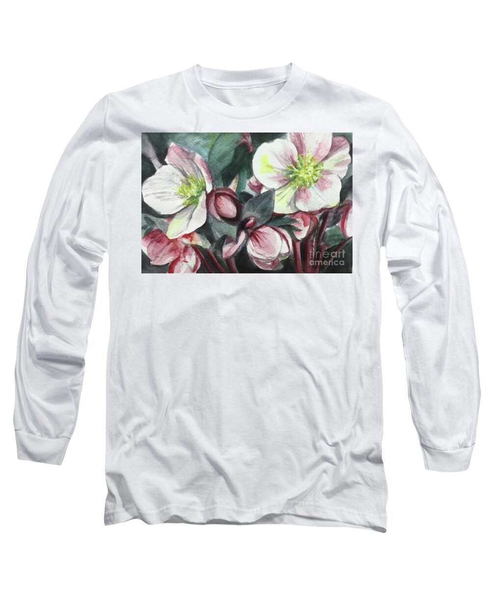 Flower Long Sleeve T-Shirt featuring the painting Christmas Rose by Sonia Mocnik
