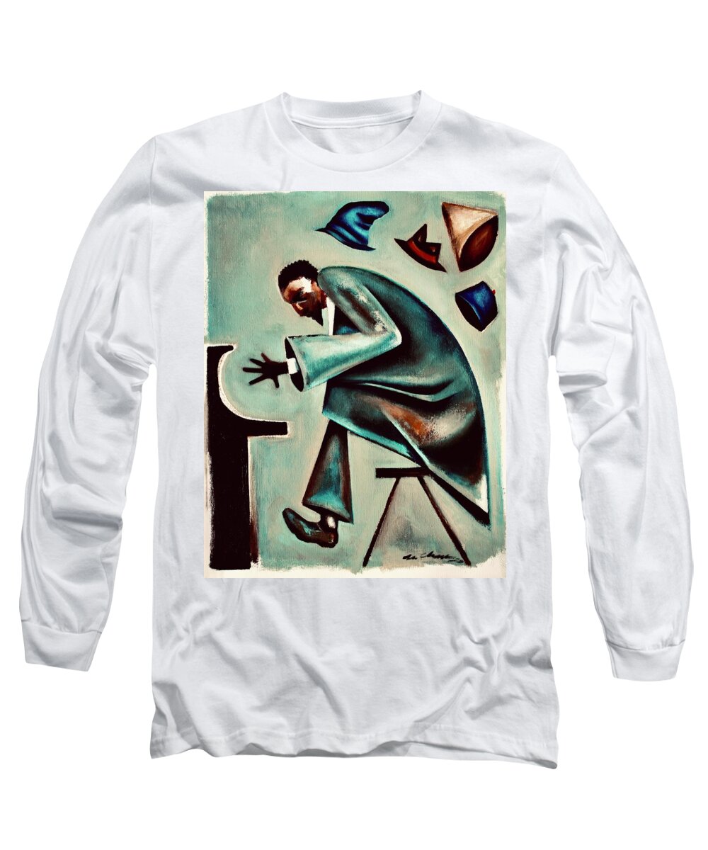 Thelonious Monk Long Sleeve T-Shirt featuring the painting Coat and Hats / Thelonious Monk by Martel Chapman