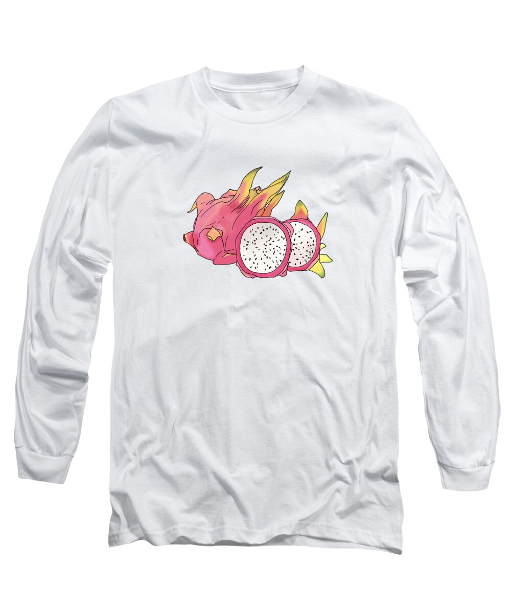 Dragonfruit Long Sleeve T-Shirt featuring the drawing Colored Dragonfruit by Masha Batkova