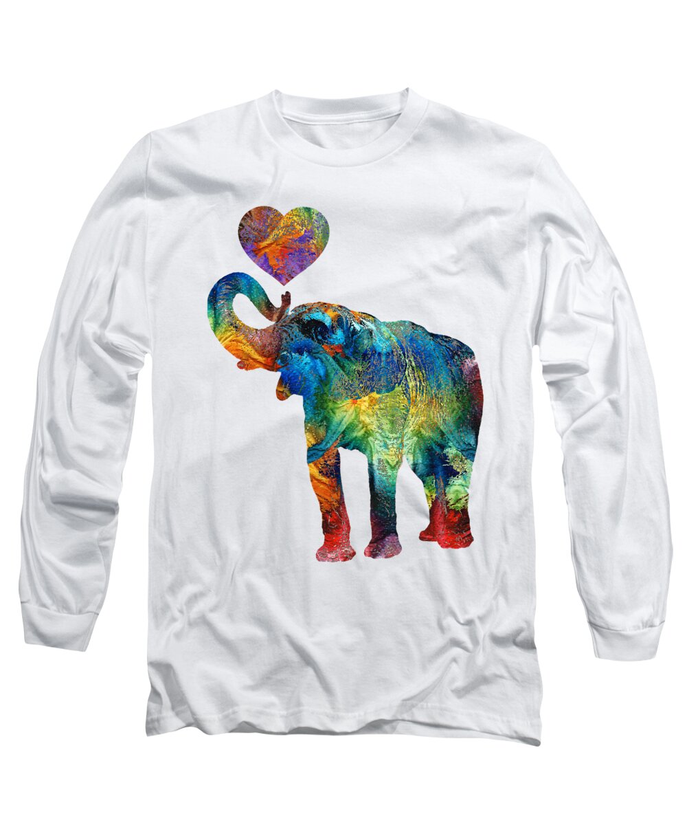 Elephant Long Sleeve T-Shirt featuring the painting Colorful Elephant Art - Elovephant - By Sharon Cummings by Sharon Cummings