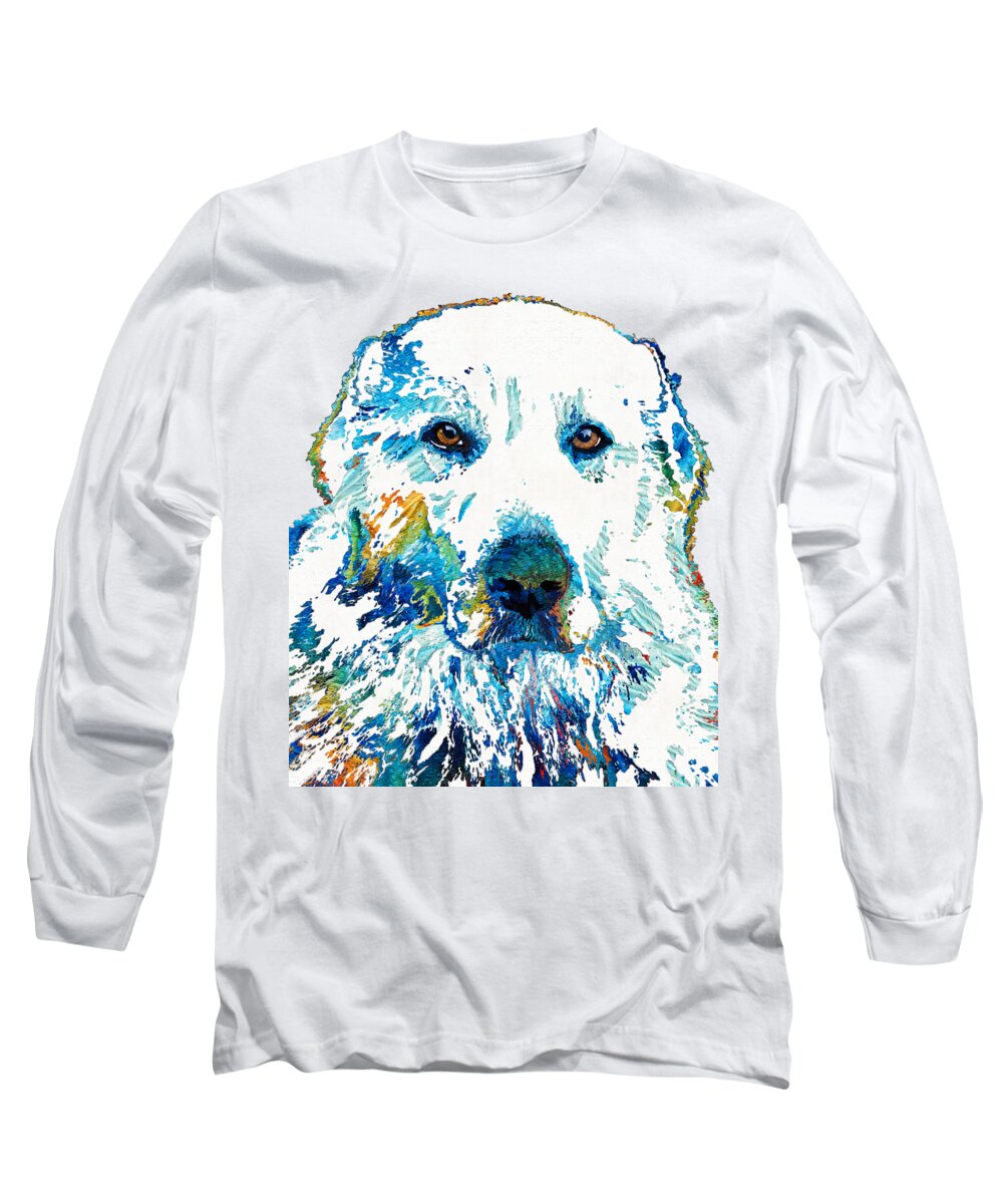 Great Long Sleeve T-Shirt featuring the painting Colorful Great Pyrenees Dog Art - Sharon Cummings by Sharon Cummings