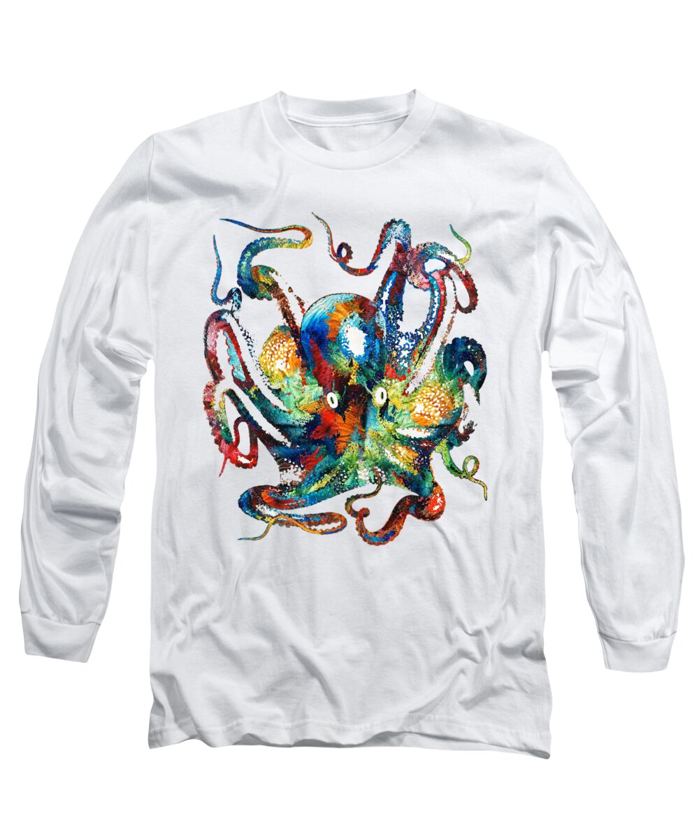 Octopus Long Sleeve T-Shirt featuring the painting Colorful Octopus Art by Sharon Cummings by Sharon Cummings