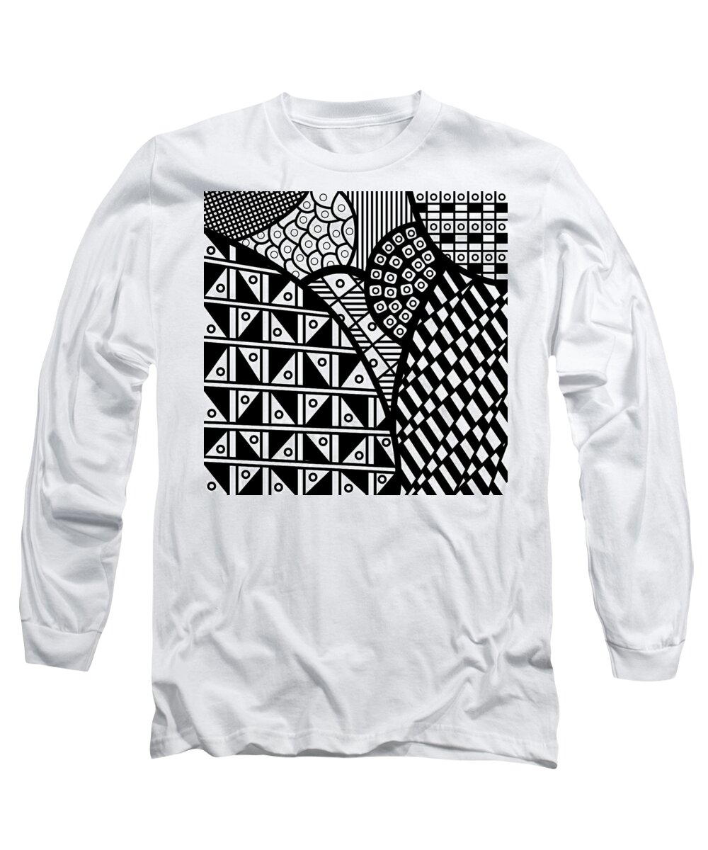 Black And White Long Sleeve T-Shirt featuring the digital art Composition of Patterns by Lynn Hansen