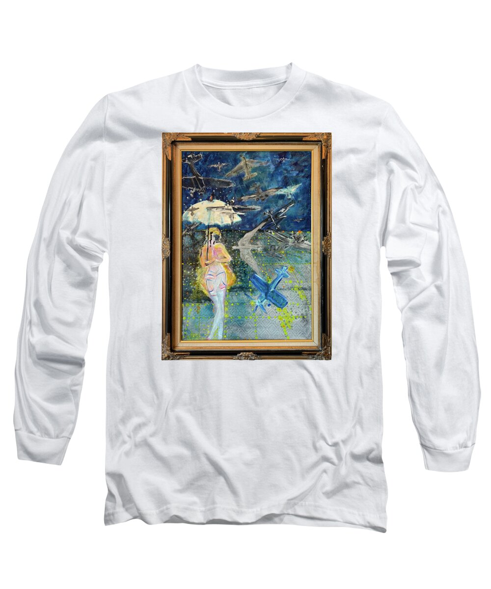 Pilot Long Sleeve T-Shirt featuring the painting Control Tower Observations by Leslie Porter