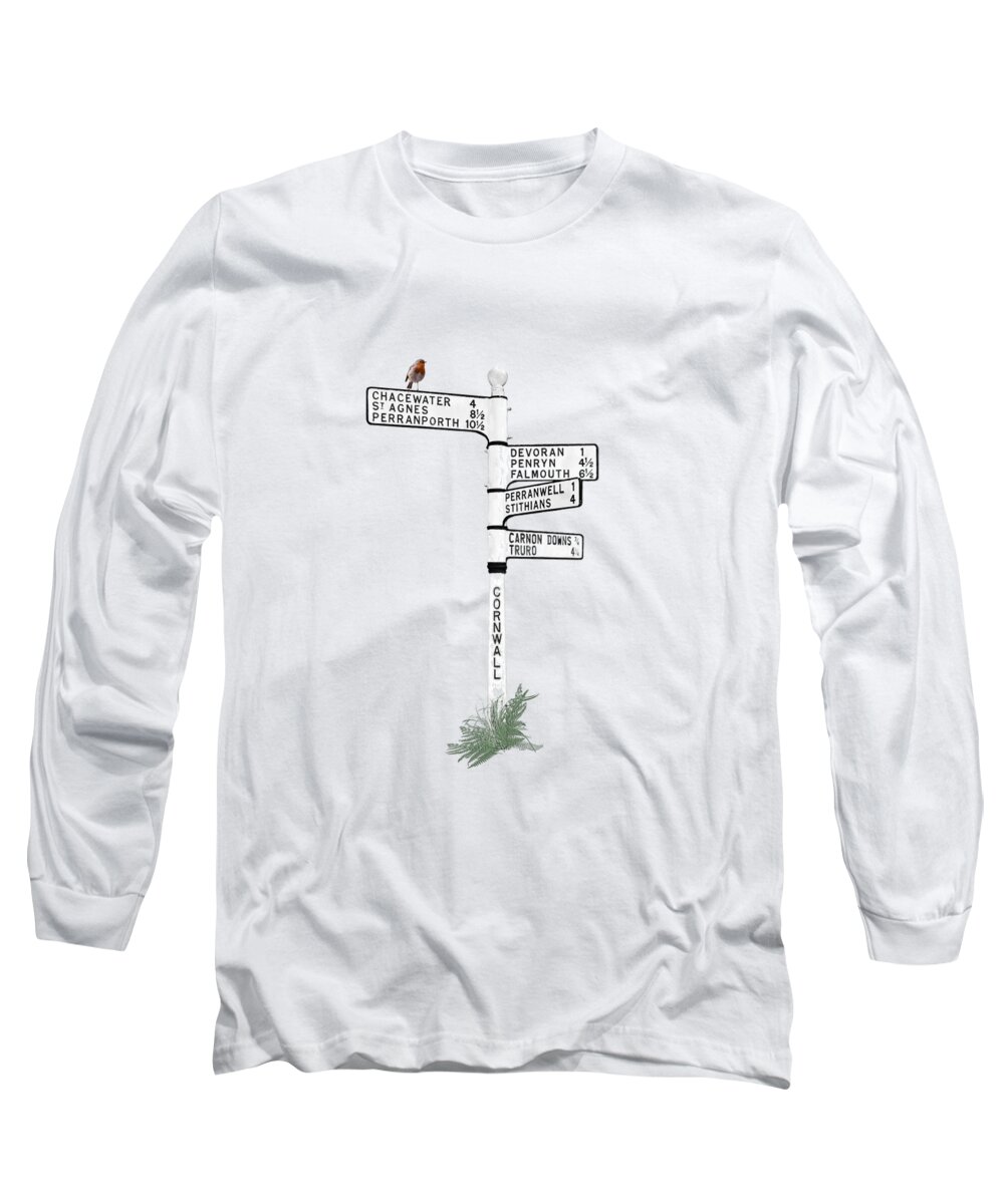 Cornish Signpost Long Sleeve T-Shirt featuring the photograph Cornish Signpost Chasewater Devoran Old Carnon Hill by Terri Waters