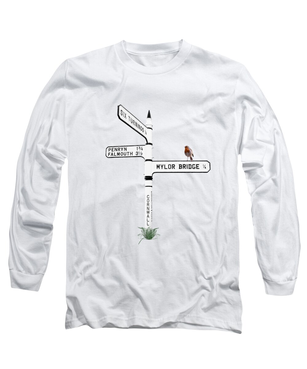 Cornish Signpost Long Sleeve T-Shirt featuring the photograph Cornish Signpost Rose Hill To Six Turnings Mylor Bridge by Terri Waters