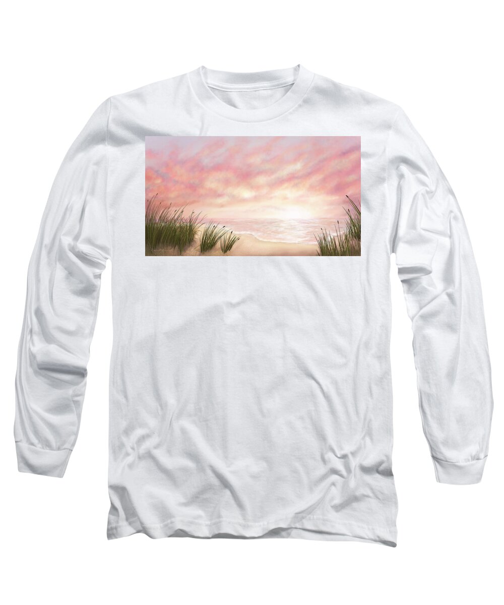 Seascape Long Sleeve T-Shirt featuring the digital art Cornish Sunset by Rachel Emmett