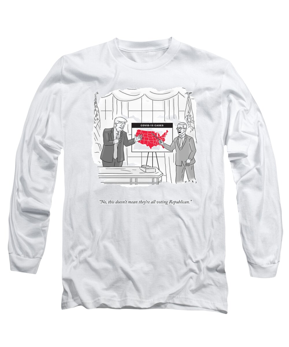 No Long Sleeve T-Shirt featuring the drawing COVID Red by Kim Warp