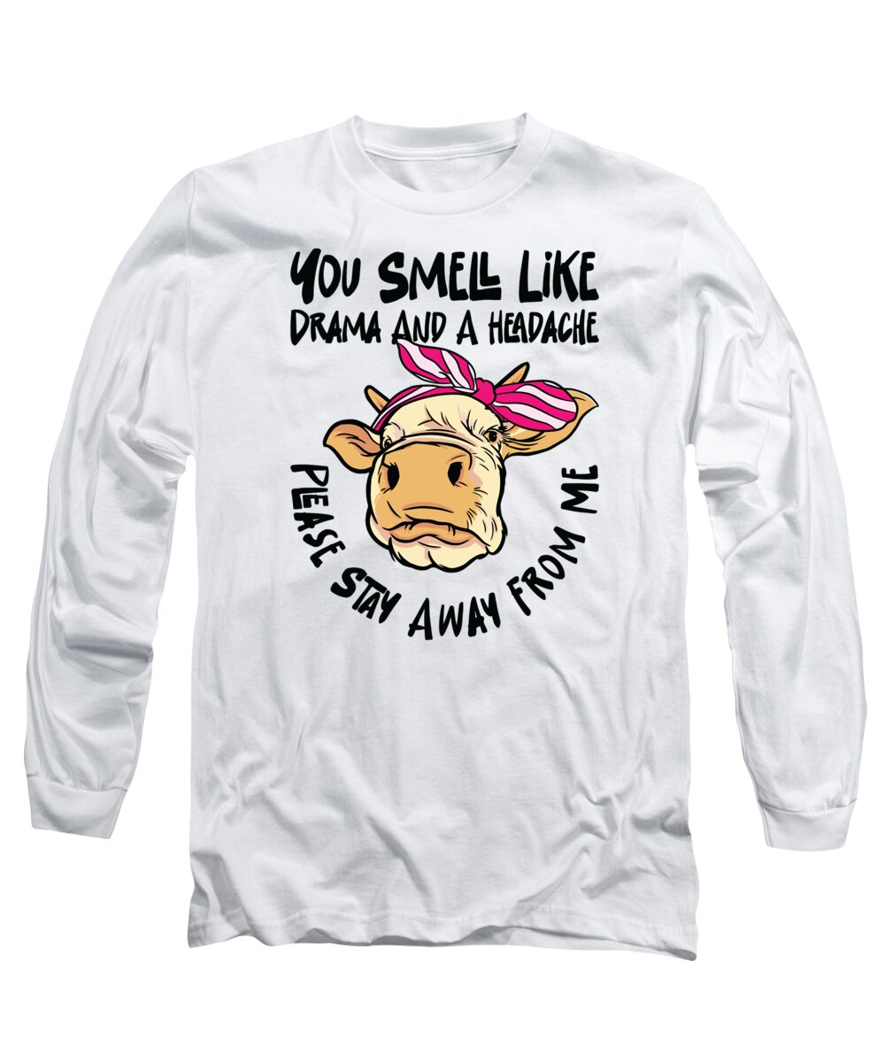 Cow Long Sleeve T-Shirt featuring the digital art Cow Farming Rancher Agriculture Drama by Toms Tee Store