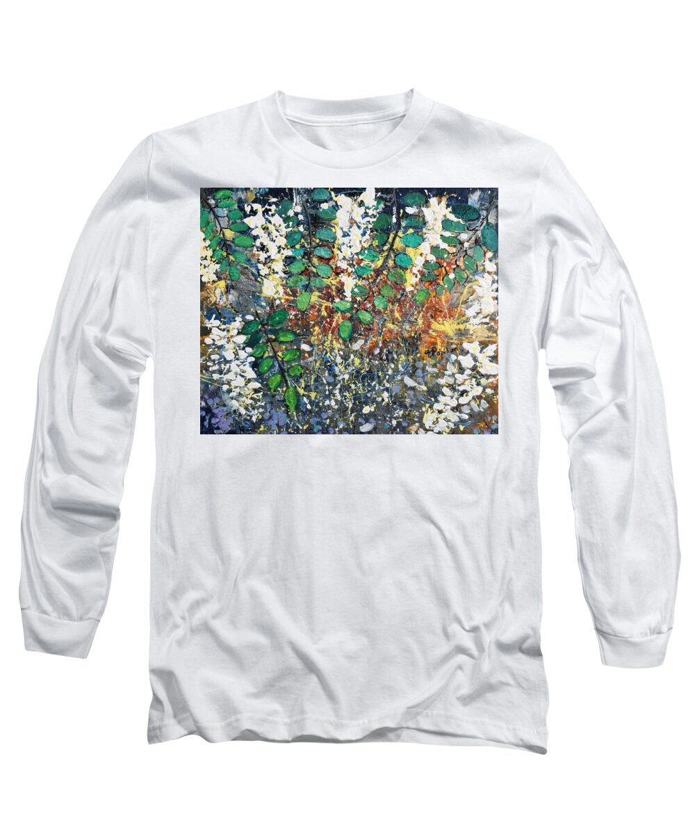 Locust Long Sleeve T-Shirt featuring the painting Crazy Have Gone the Locust Tree by Evelina Popilian