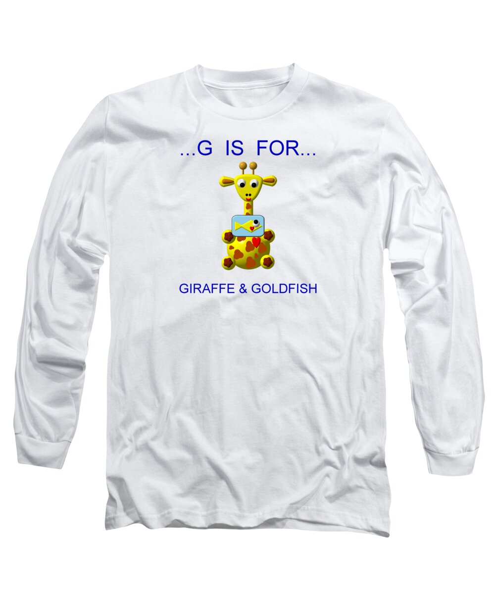 Cute Giraffe With Goldfish Long Sleeve T-Shirt featuring the digital art Cute Critters With Heart G is for Giraffe and Goldfish by Rose Santuci-Sofranko