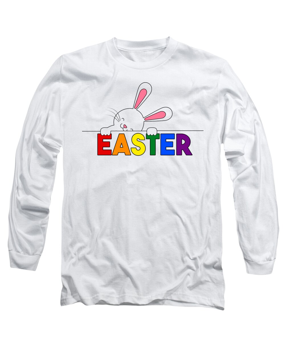 Easter Long Sleeve T-Shirt featuring the digital art Cute Easter Bunny LGBT Rainbow Theme by Doreen Erhardt