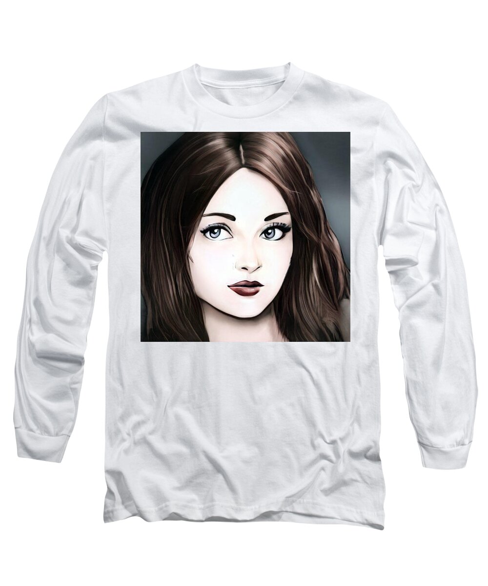 Damsel Long Sleeve T-Shirt featuring the digital art Damsel by Caterina Christakos