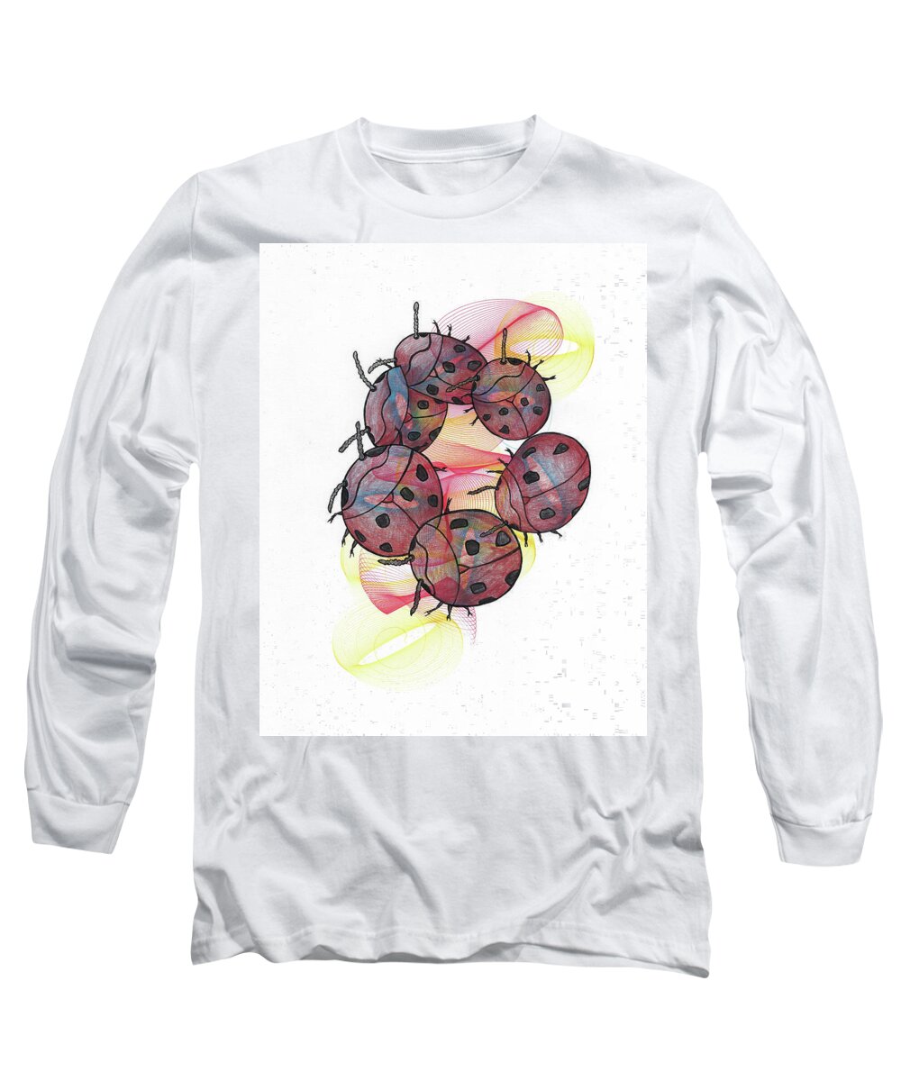 Lady Beetles Long Sleeve T-Shirt featuring the mixed media Dancing Lady Beetles by Teresamarie Yawn