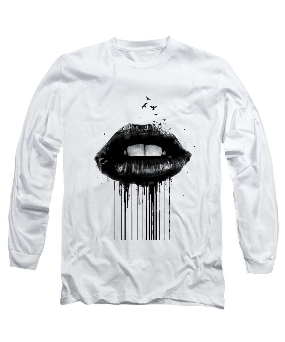 Lips Long Sleeve T-Shirt featuring the mixed media Dead love by Balazs Solti