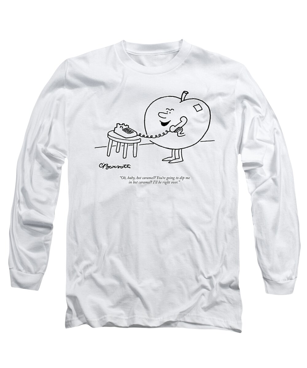 Food Long Sleeve T-Shirt featuring the drawing Dip Me In Hot Caramel by Charles Barsotti