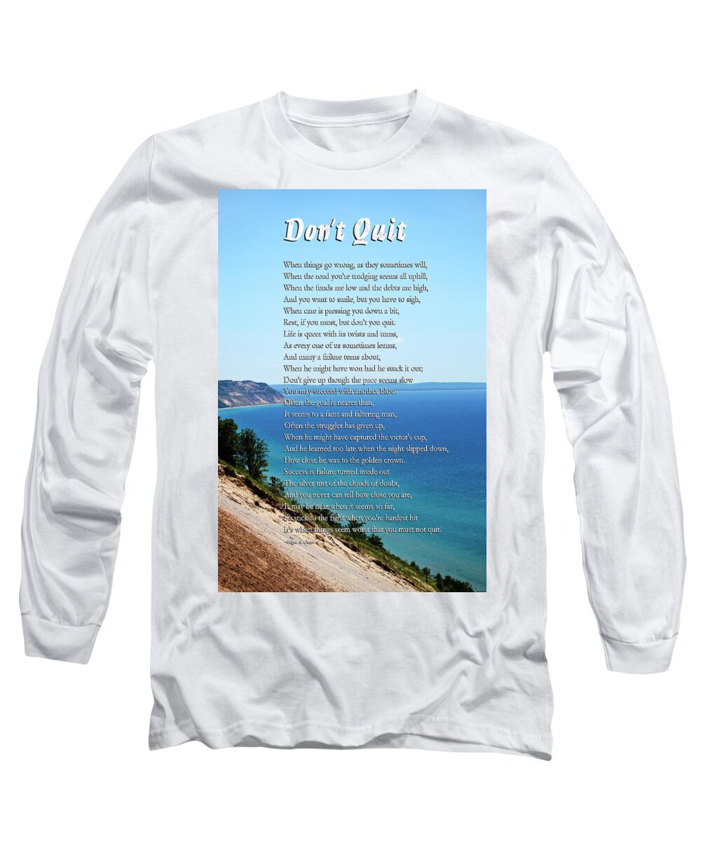 Inspirational Long Sleeve T-Shirt featuring the mixed media Don't Quit Inspirational Poem by Christina Rollo