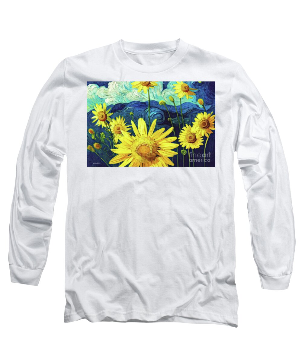 Sunflowers Long Sleeve T-Shirt featuring the painting Dreaming Of Sunflowers by Tina LeCour